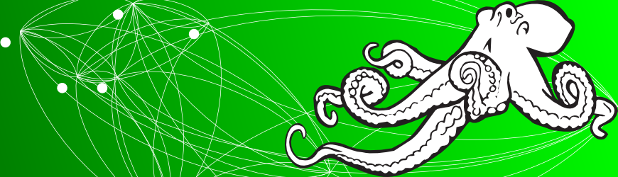illustration proxlan pieuvre sur fond vert avec réseau social